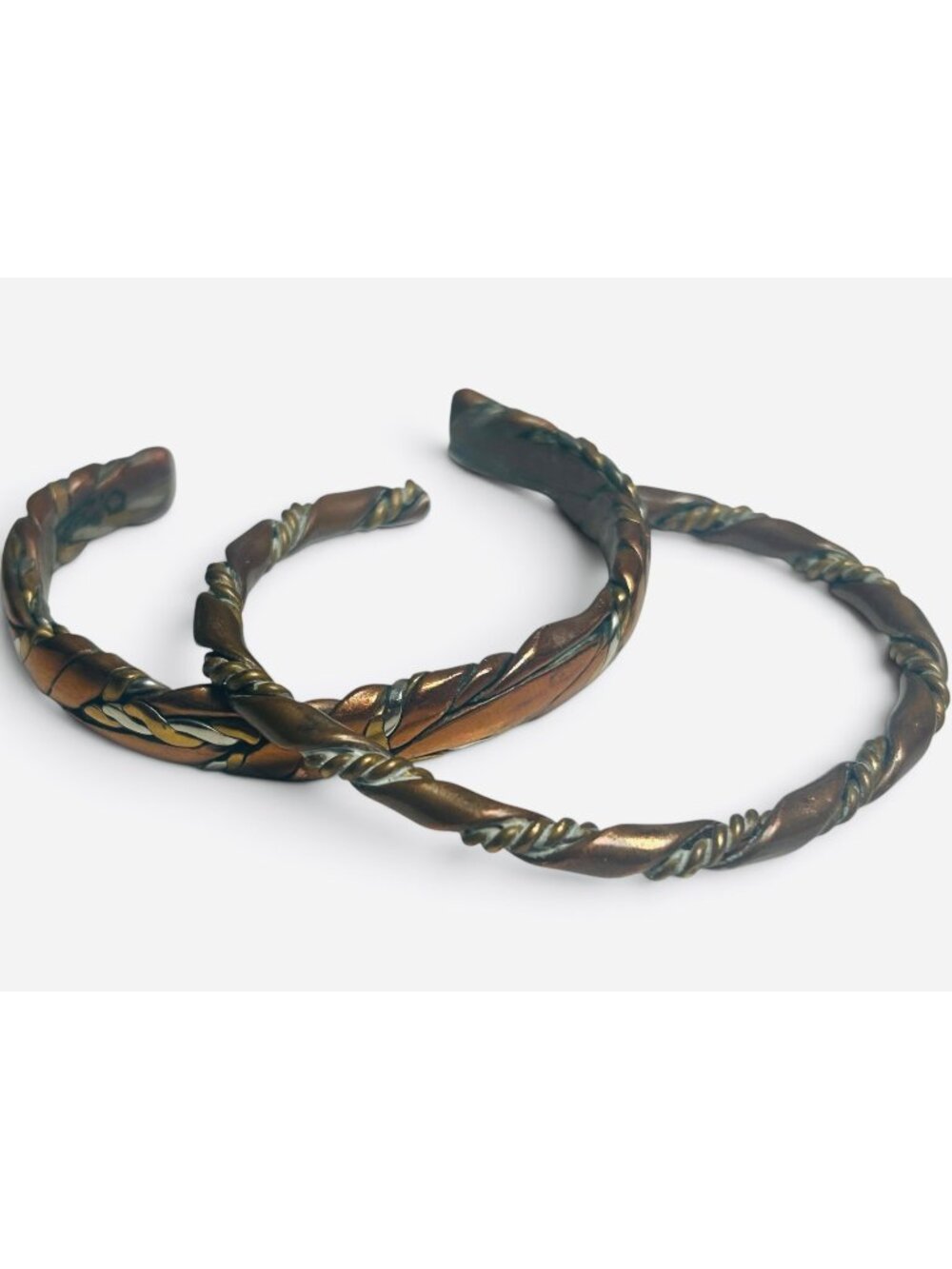 Sergio Lub Artisan Tri-Metal Twisted Cuff Bracelets Lot Set of 2 Couples Gift Co